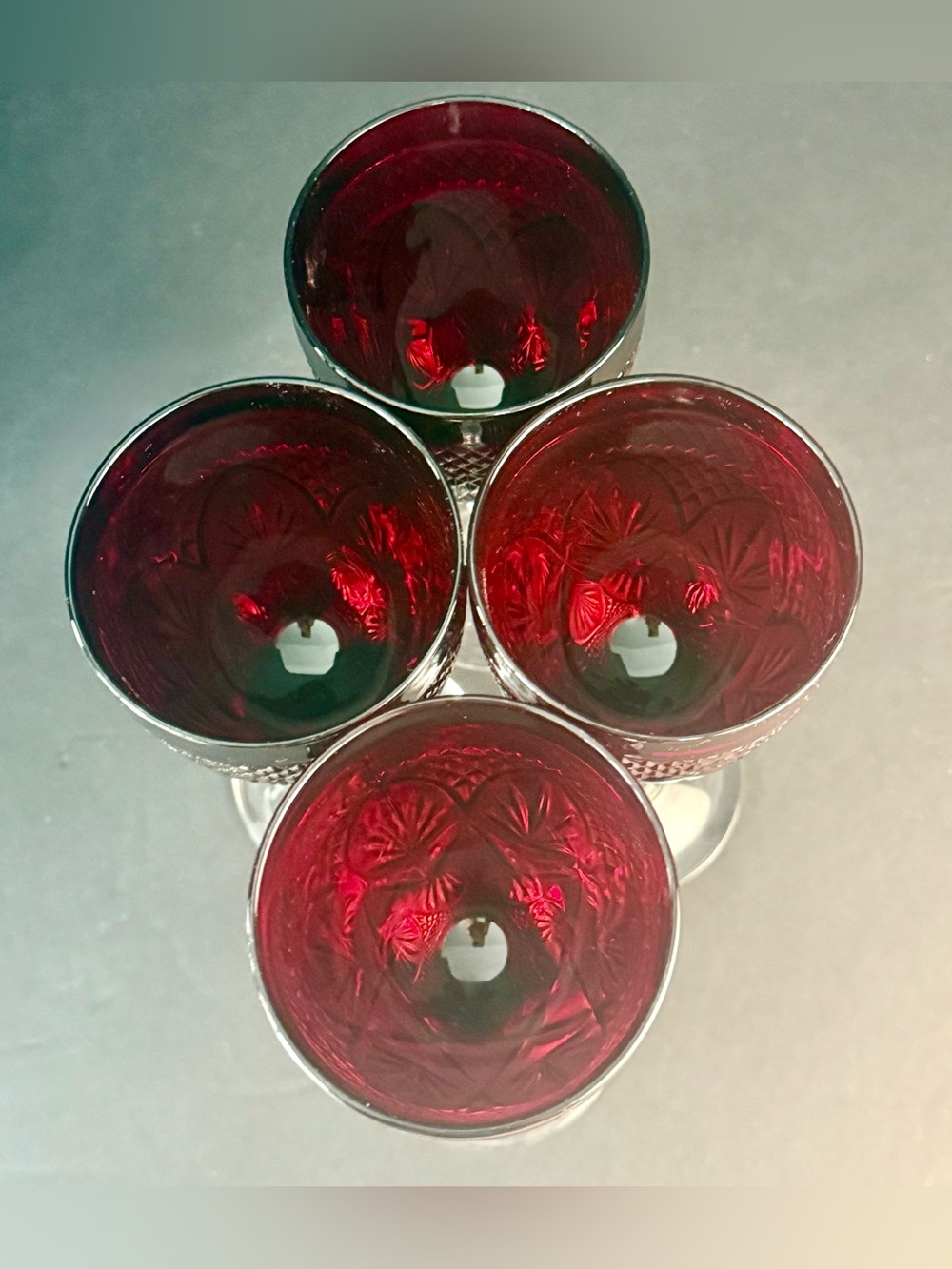 Vintage CRISTAL D'ARQUES Durand ANTIQUE RUBY RED Water Wine glasses 8" Set 4 - Picture 11 of 15